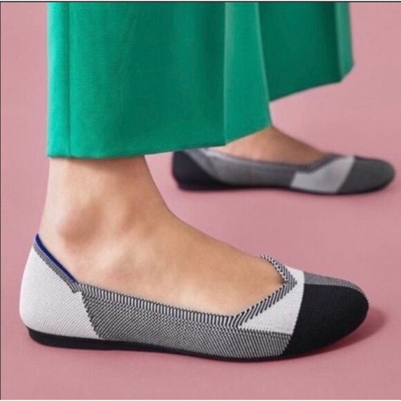 Rothy’s The Cap Toe Ballet Flat 6.5 Gray Black Limited Ed EUC Washable Casual - Picture 1 of 8
